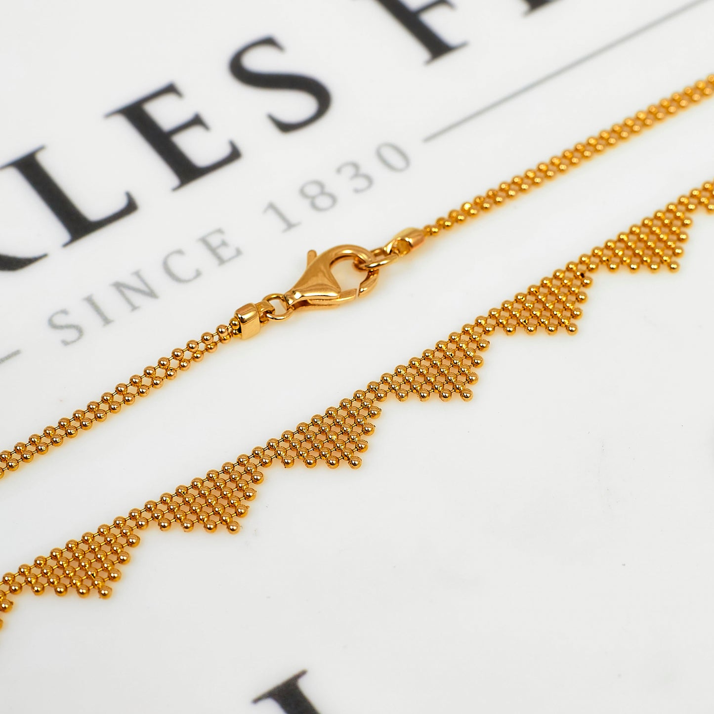 Pre-Owned 14ct Gold Bead Triangle Design Collar Necklace