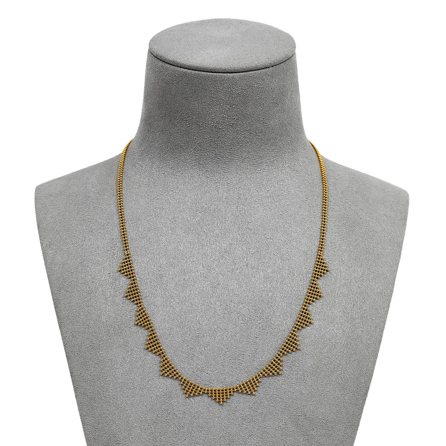 Pre-Owned 14ct Gold Bead Triangle Design Collar Necklace