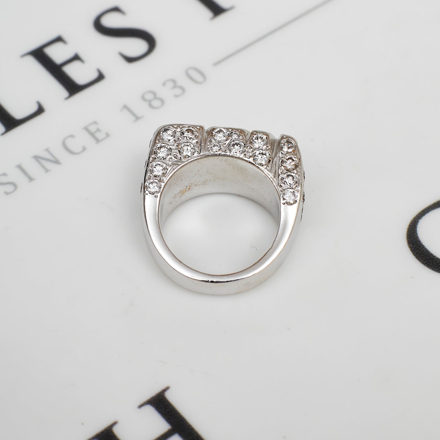 Pre-Owned 14ct White Gold & Diamond MOB Ring Size O