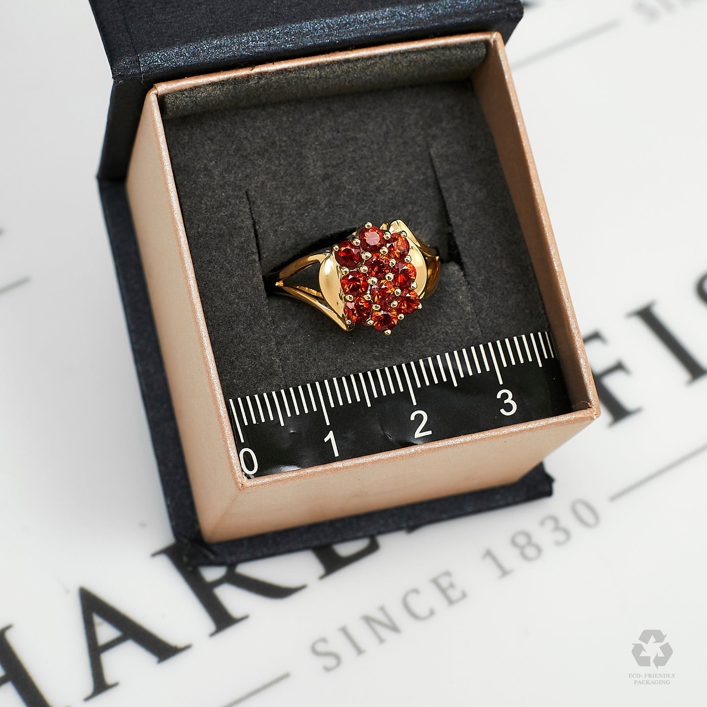 Pre-Owned 9ct Gold Spessartine Garnet Cluster Ring Size N