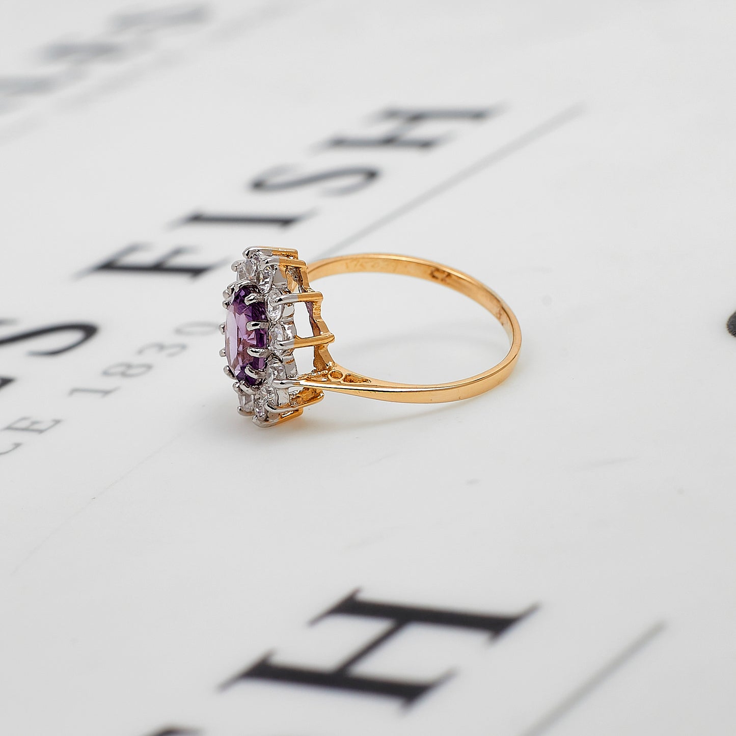 Pre-Owned 9ct Gold Oval Amethyst & CZ Cluster Ring Size M