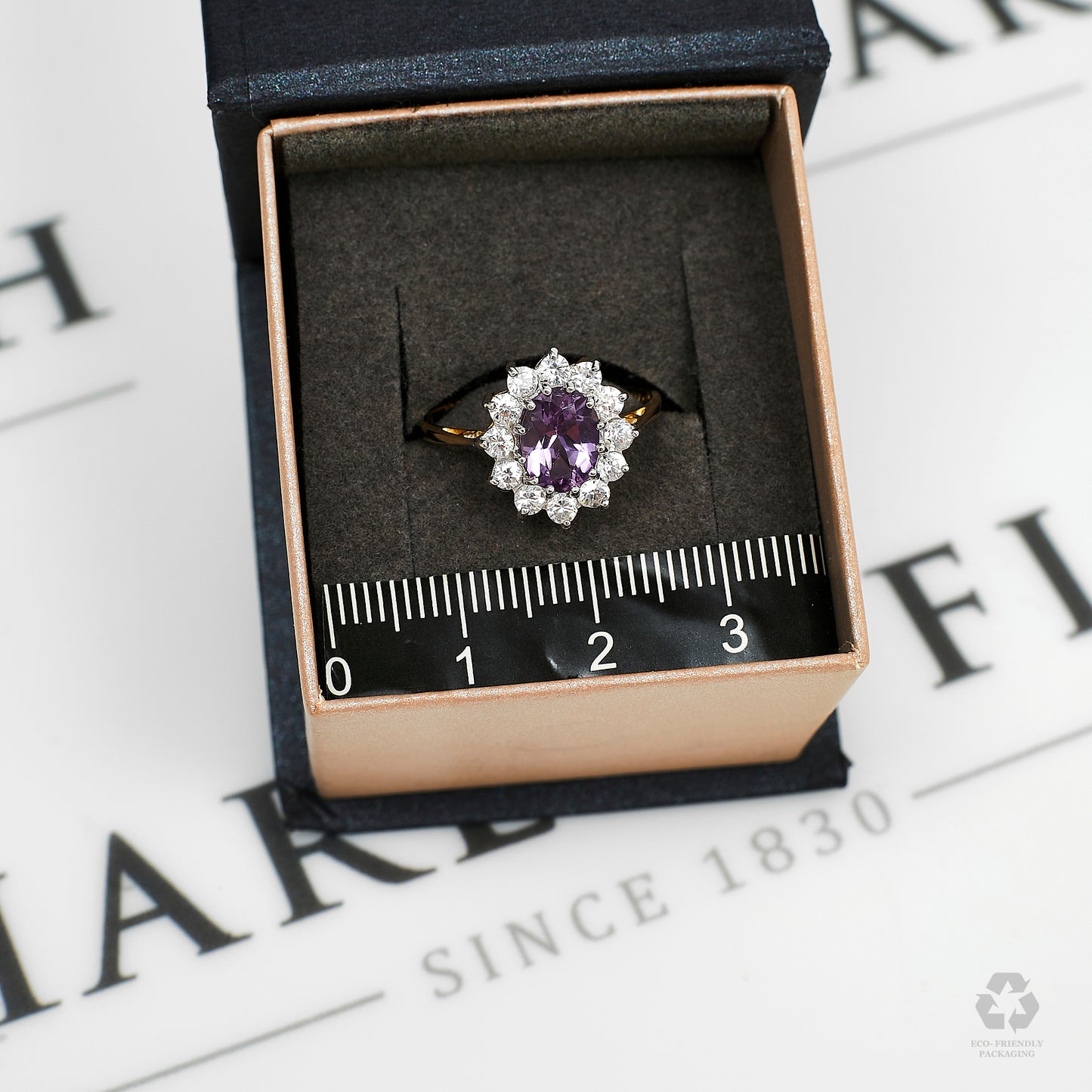 Pre-Owned 9ct Gold Oval Amethyst & CZ Cluster Ring Size M