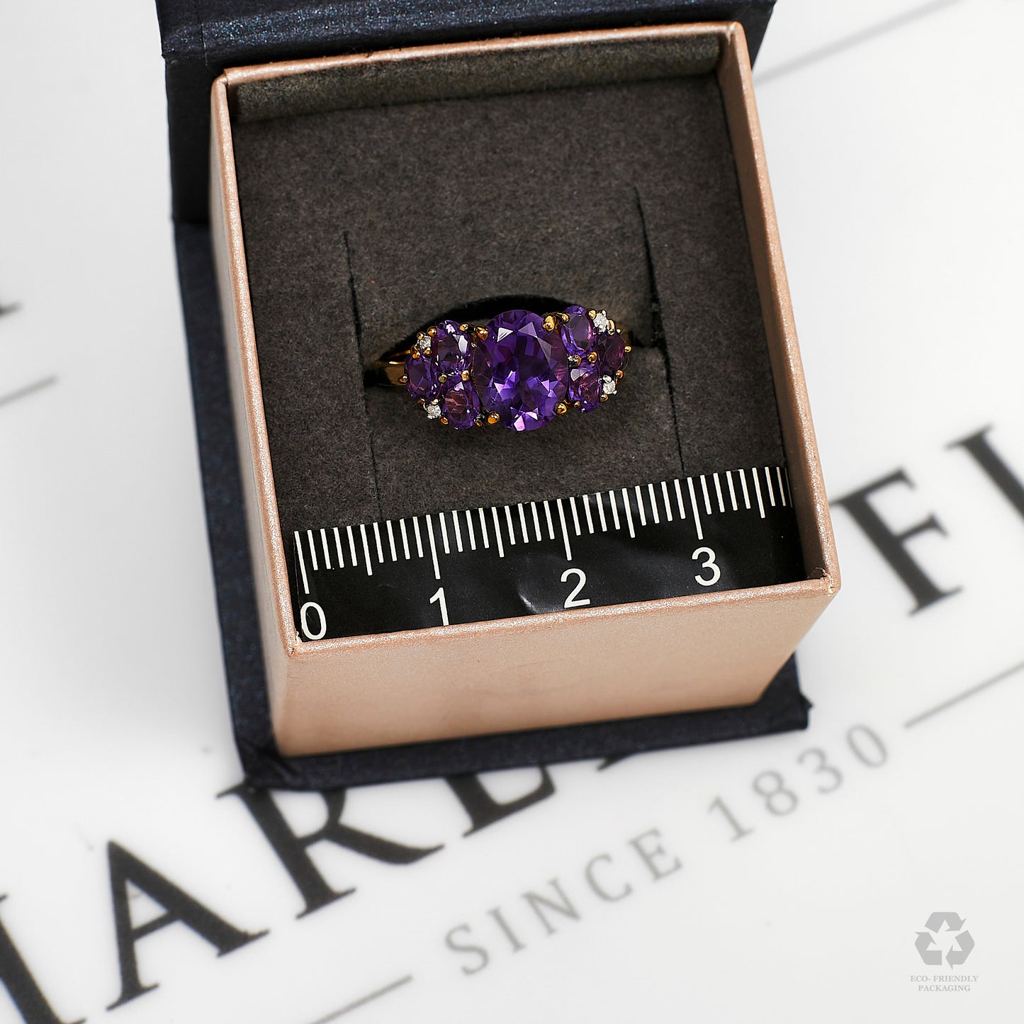 Pre-Owned 9ct Gold Amethyst & Diamond Ring Size N