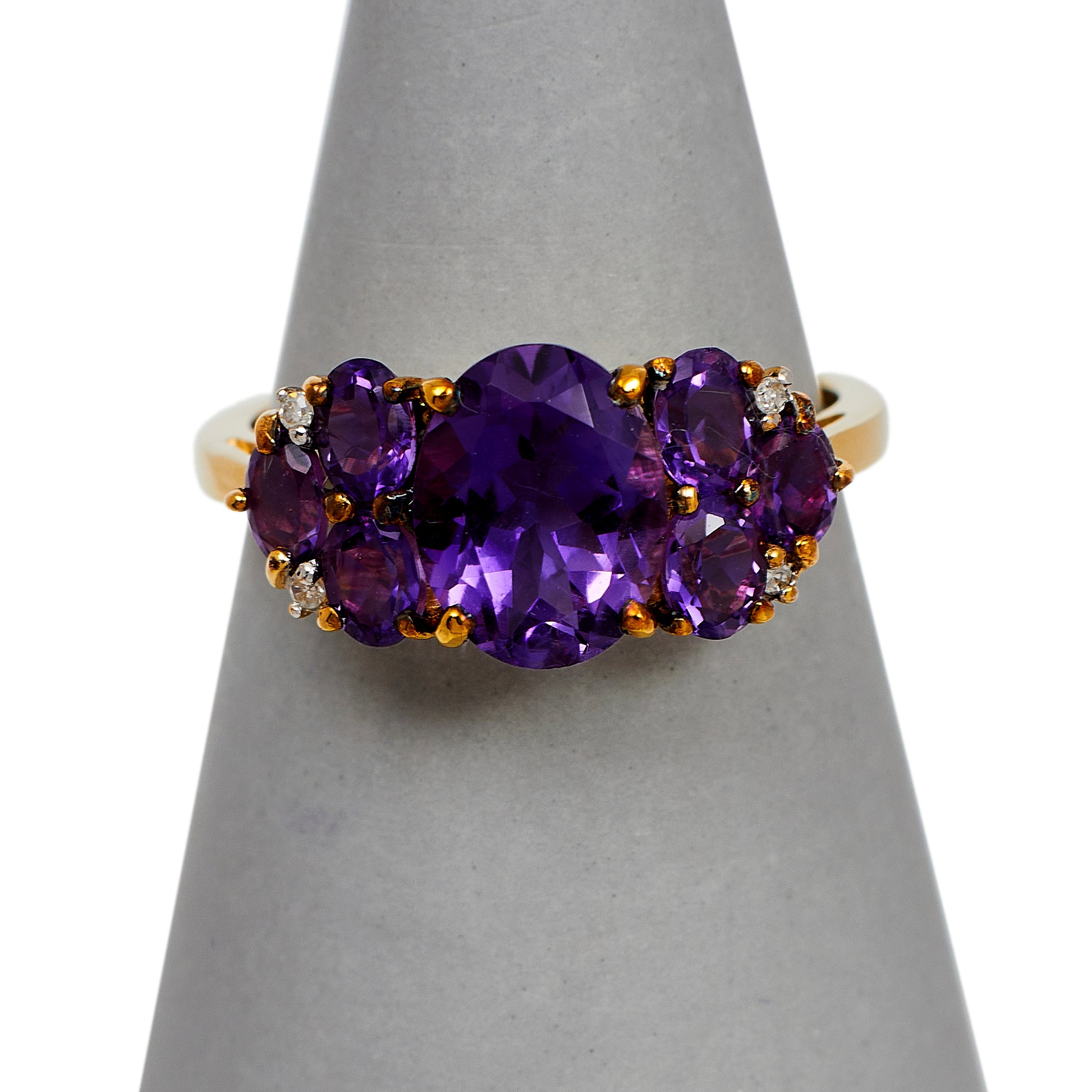 Pre-Owned 9ct Gold Amethyst & Diamond Ring Size N