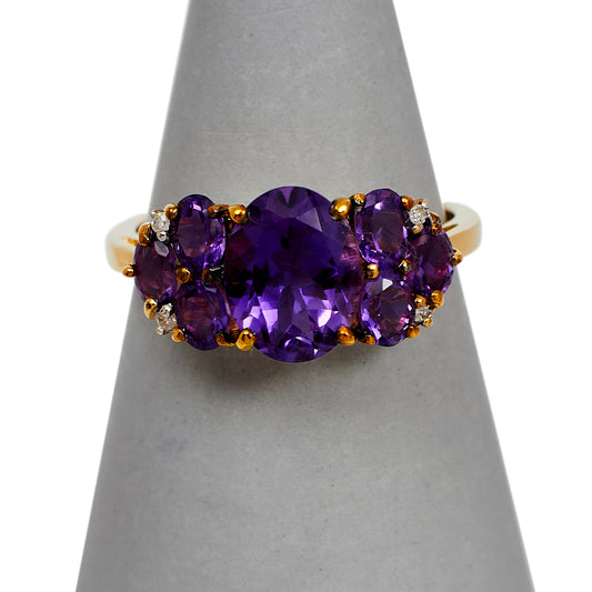 Pre-Owned 9ct Gold Amethyst & Diamond Ring Size N