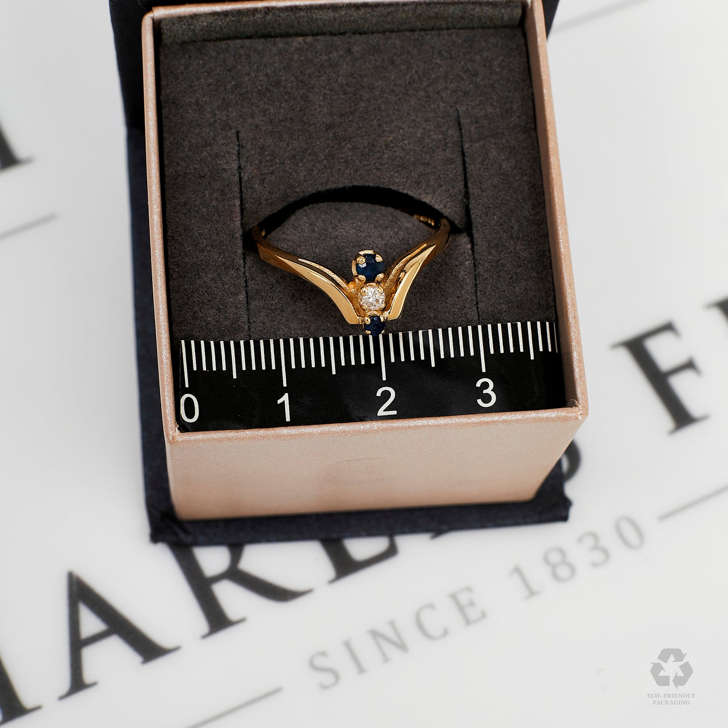Pre-Owned 9ct Gold Sapphire & Diamond Wishbone Ring Size P