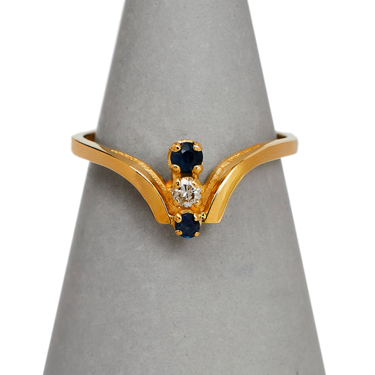 Pre-Owned 9ct Gold Sapphire & Diamond Wishbone Ring Size P