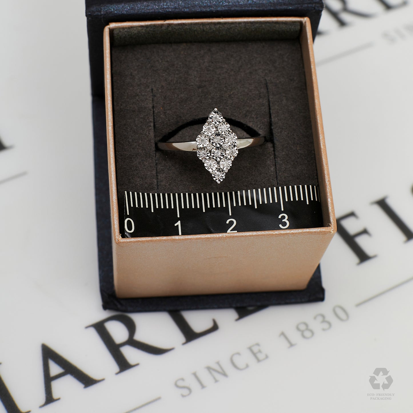 Pre-Owned 9ct White Gold Rhombus Shape Diamond Cluster Ring
