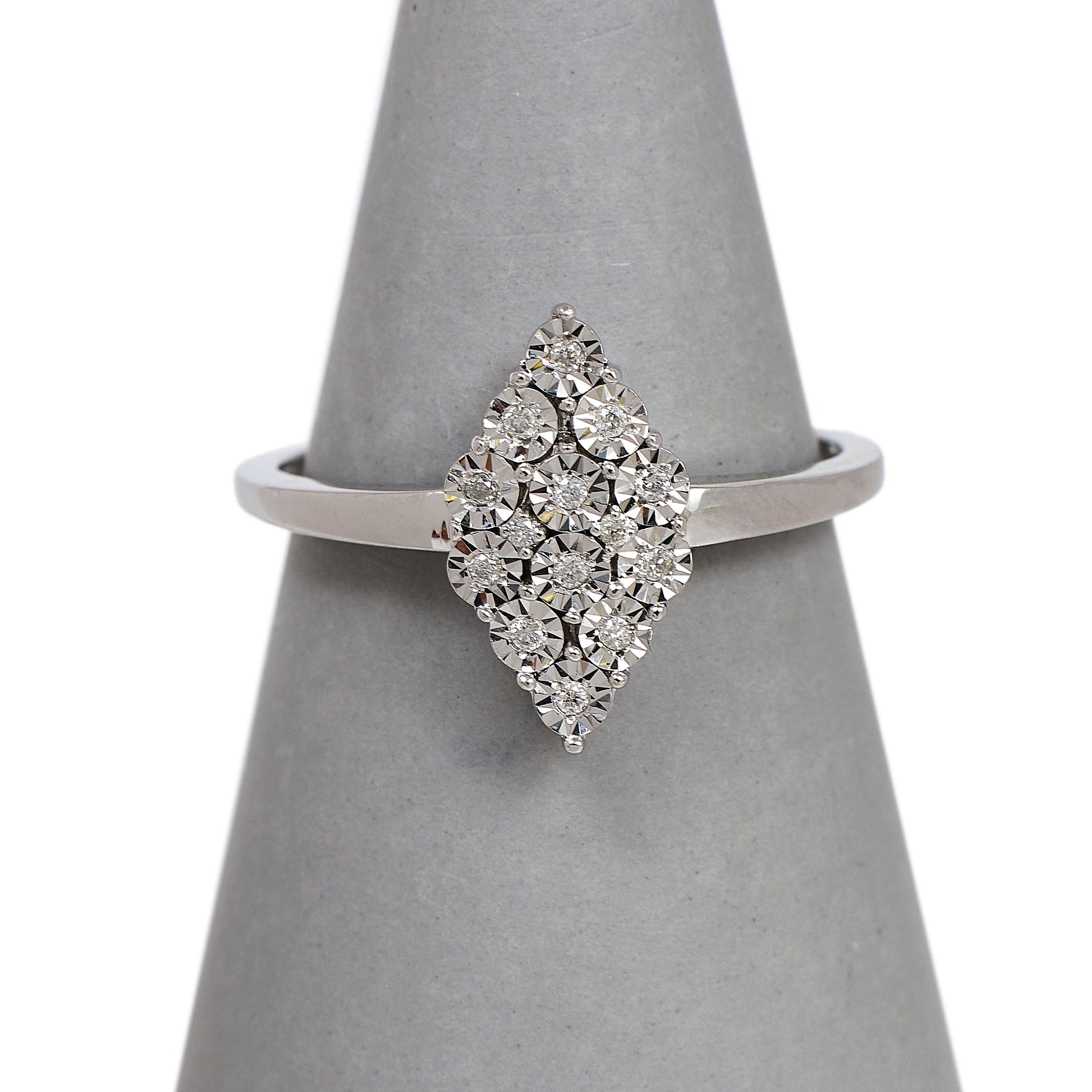 Pre-Owned 9ct White Gold Rhombus Shape Diamond Cluster Ring