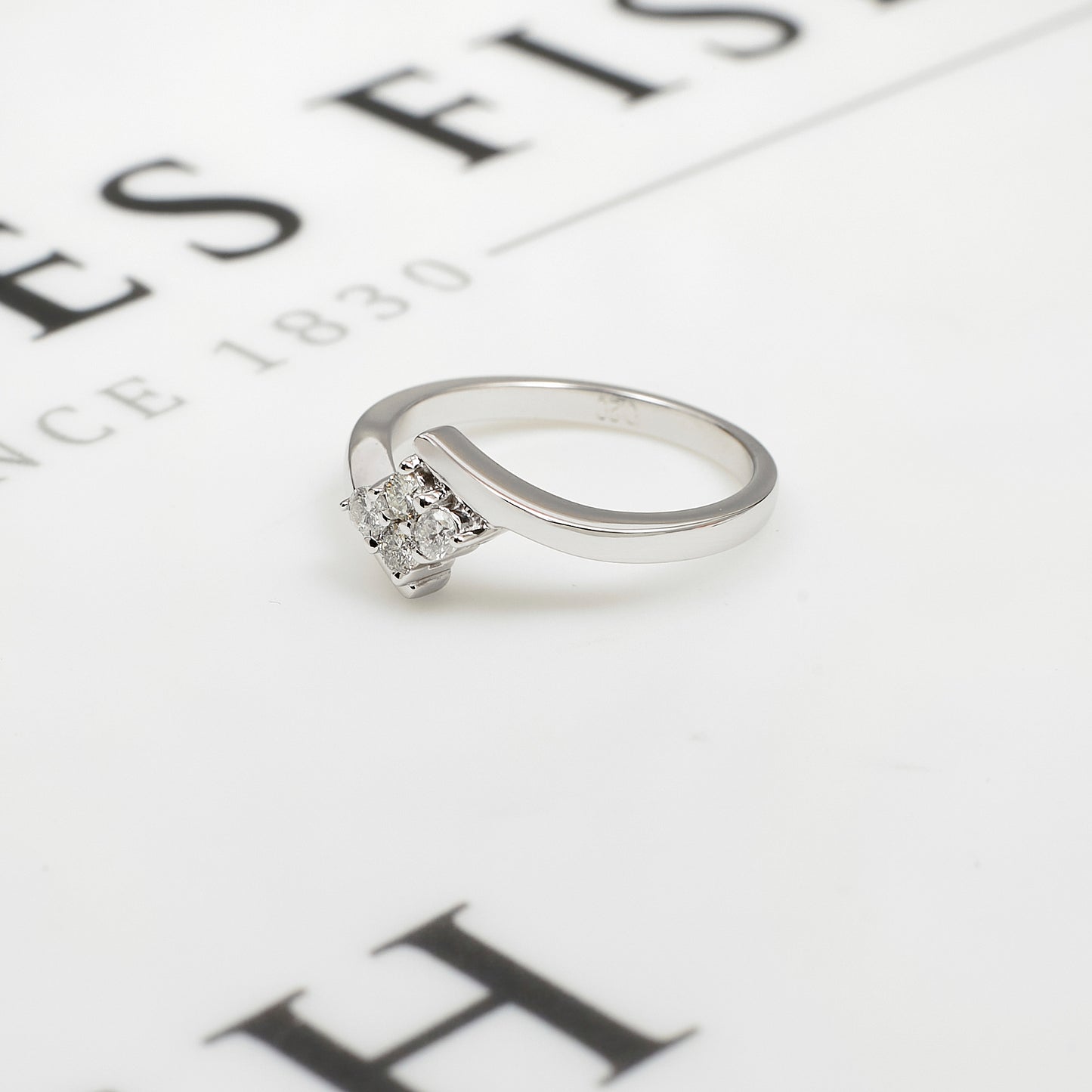 Pre-Owned 9ct White Gold & 4 Diamond Crossover Ring