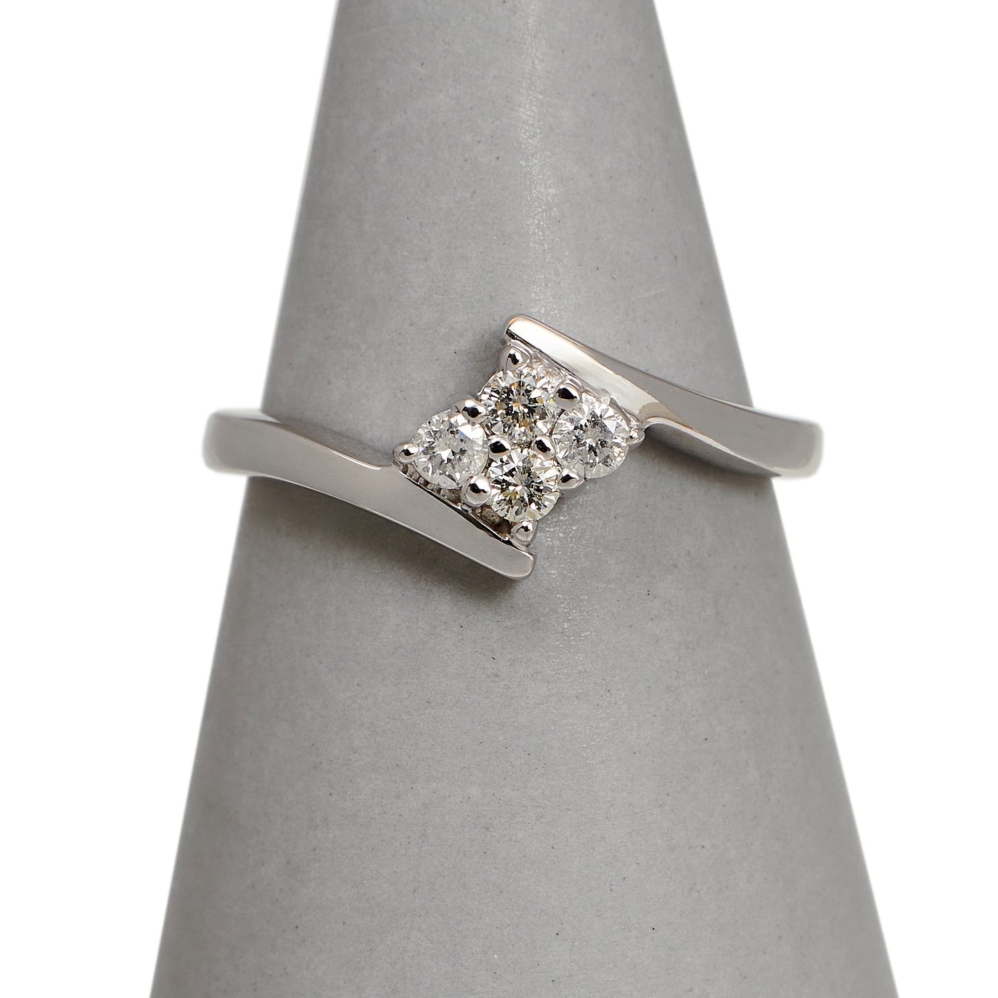 Pre-Owned 9ct White Gold & 4 Diamond Crossover Ring