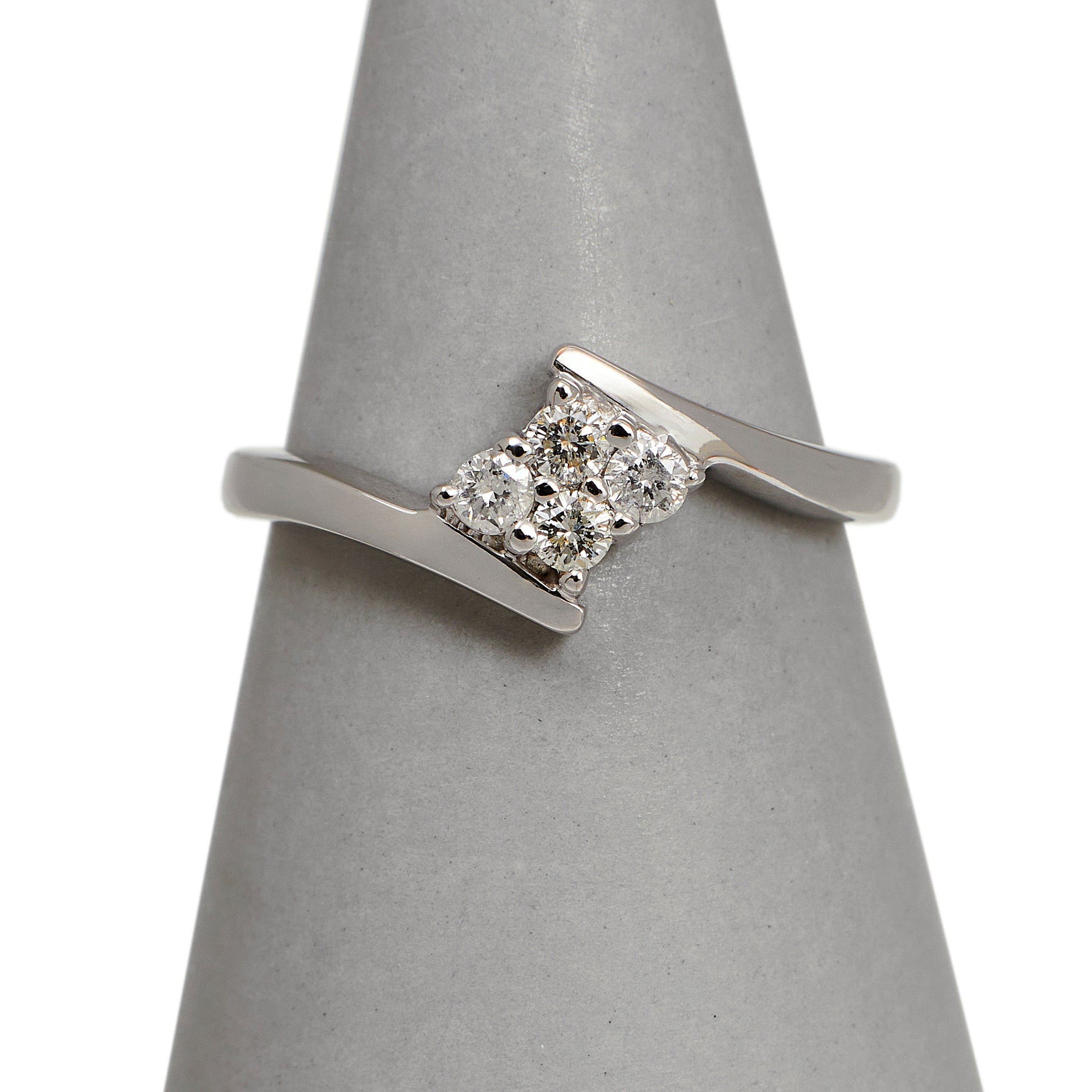 Pre-Owned 9ct White Gold & 4 Diamond Crossover Ring
