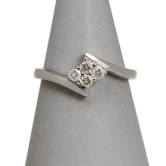 Pre-Owned 9ct White Gold & 4 Diamond Crossover Ring