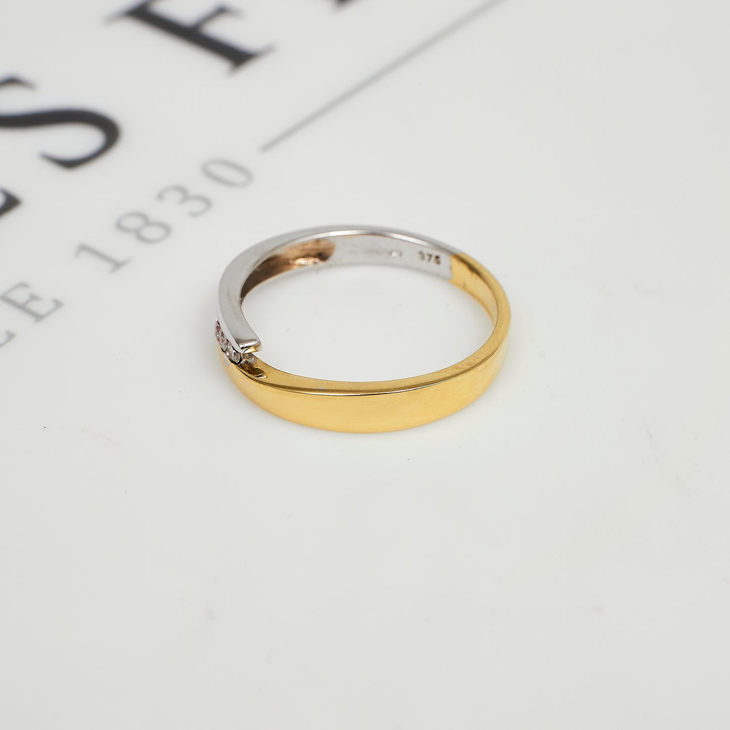 Pre-Owned 9ct Gold 2 Tone 3 Diamond Crossover Ring Size N