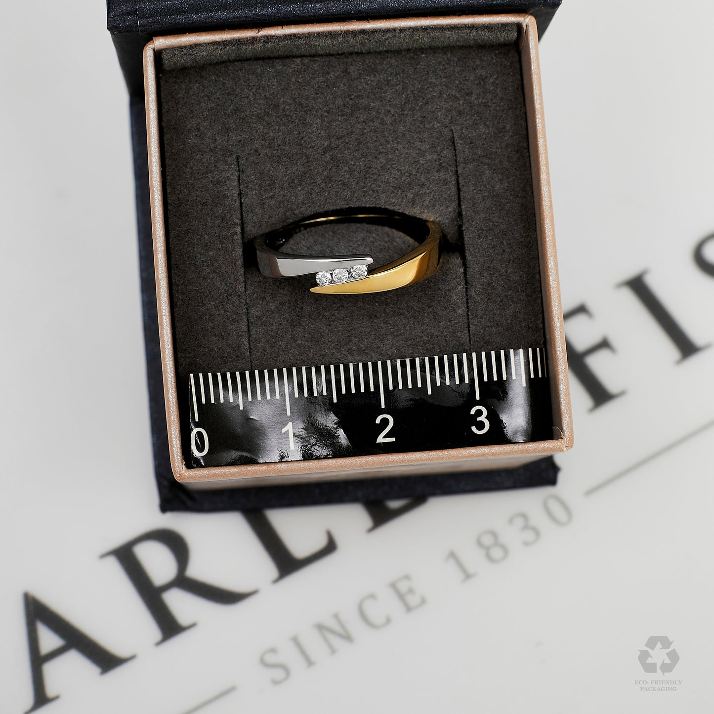 Pre-Owned 9ct Gold 2 Tone 3 Diamond Crossover Ring Size N