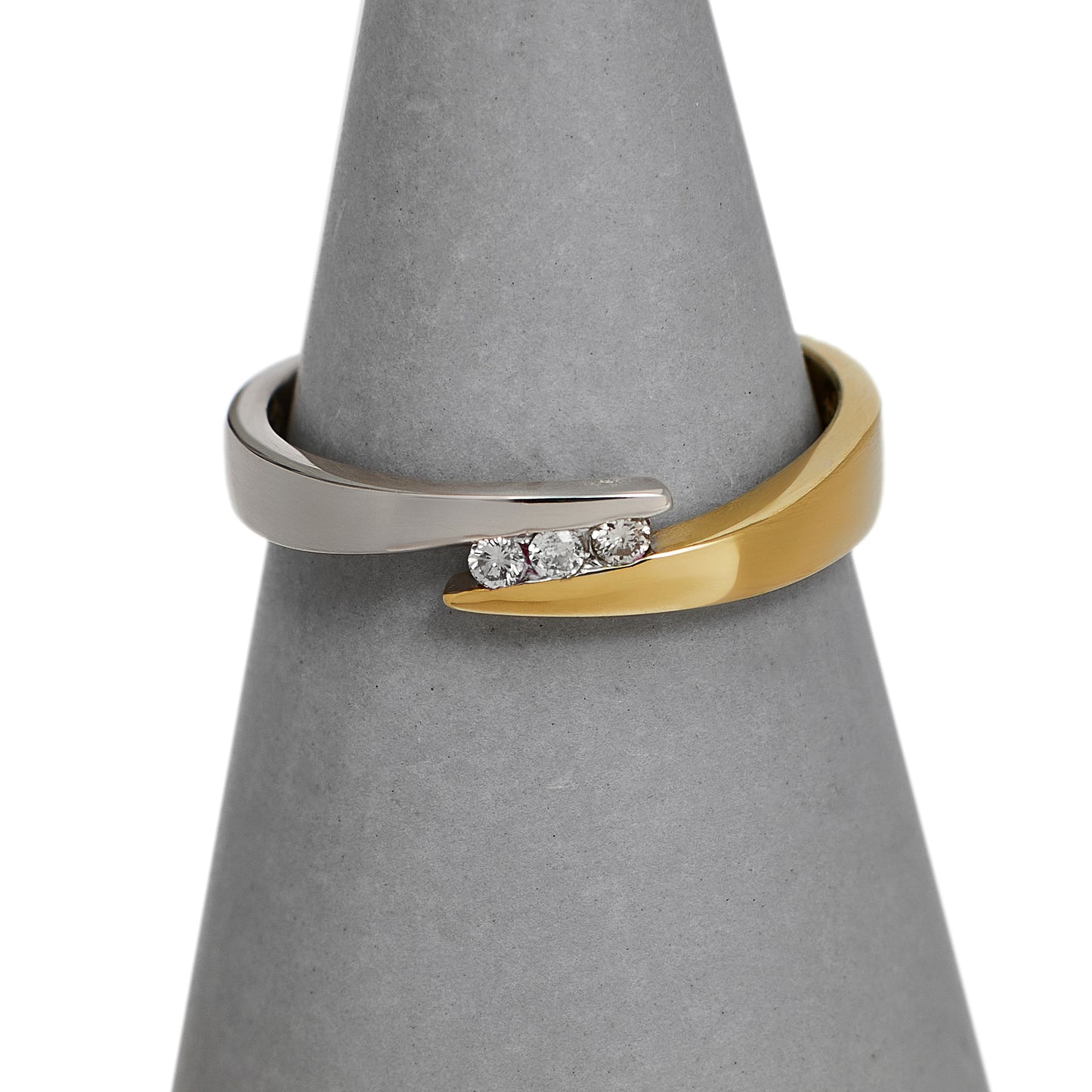 Pre-Owned 9ct Gold 2 Tone 3 Diamond Crossover Ring Size N