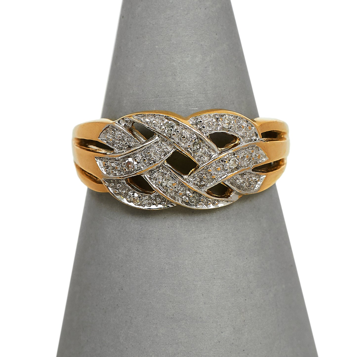 Pre-Owned 9ct Gold & Diamond Celtic Plait Band Ring Size M