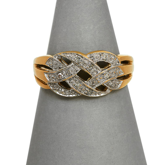 Pre-Owned 9ct Gold & Diamond Celtic Plait Band Ring Size M