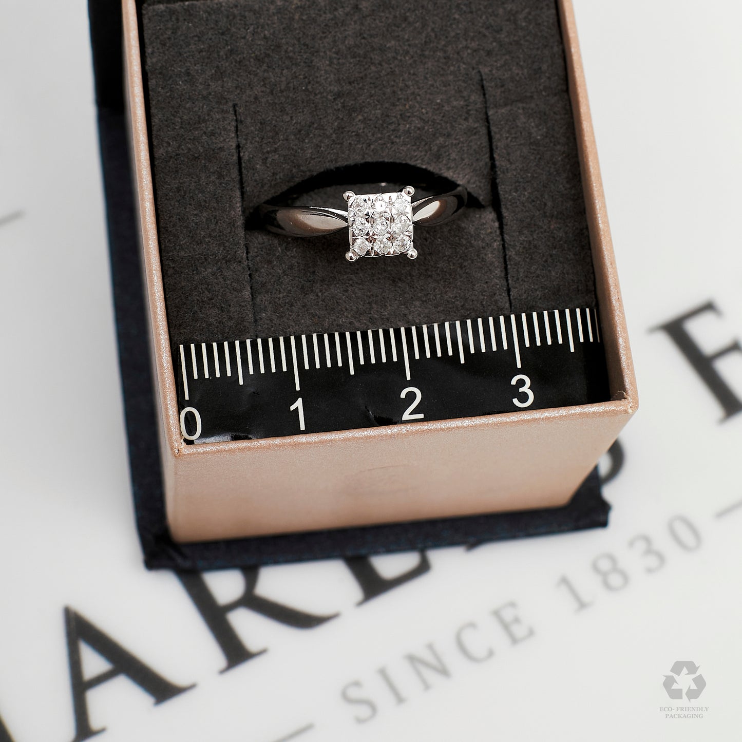 Pre-Owned 9ct White Gold 9 Diamond Square Design Ring Size K