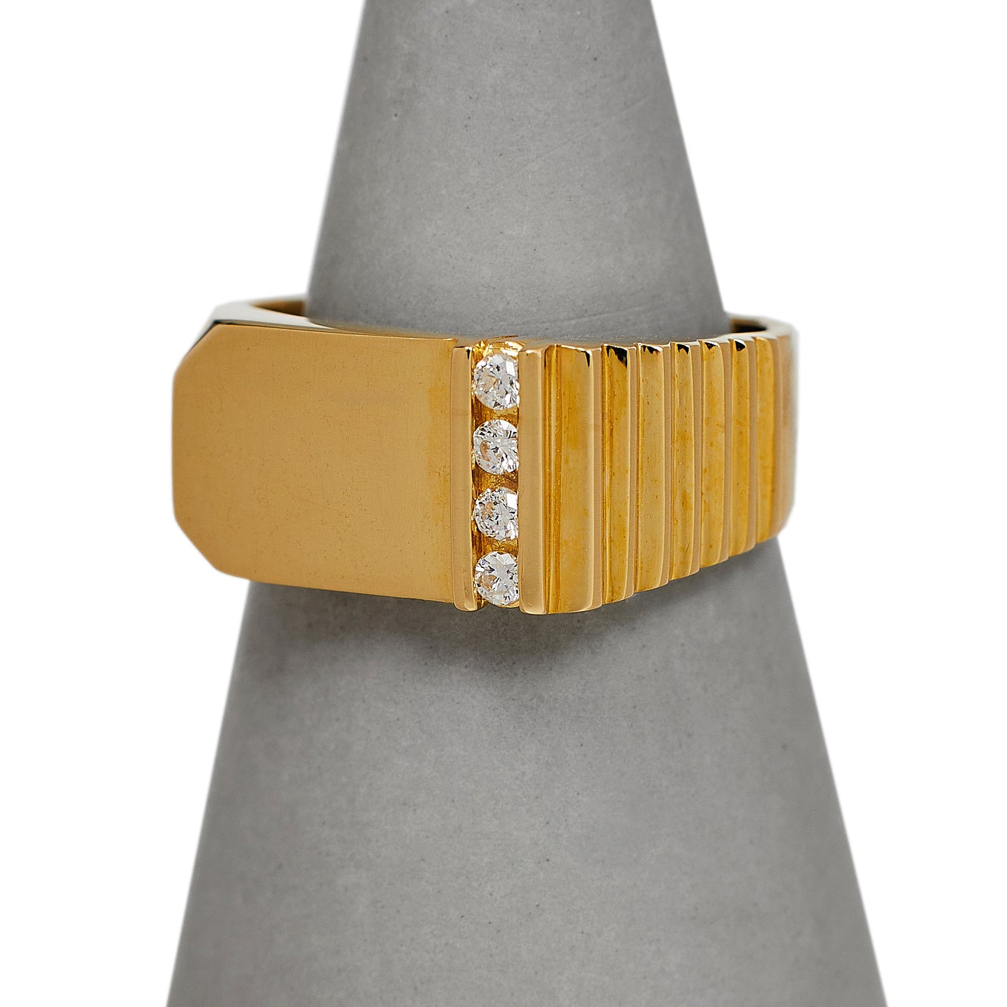Pre-Owned 14ct Gold 4 Diamond Rectangle Signet Ring Size L.5