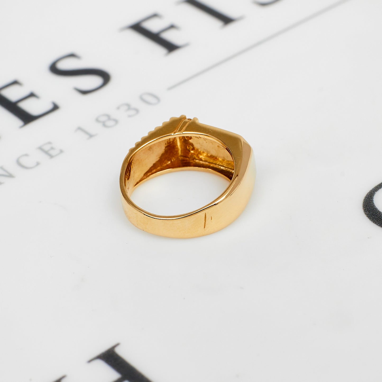 Pre-Owned 14ct Gold 4 Diamond Rectangle Signet Ring Size L.5