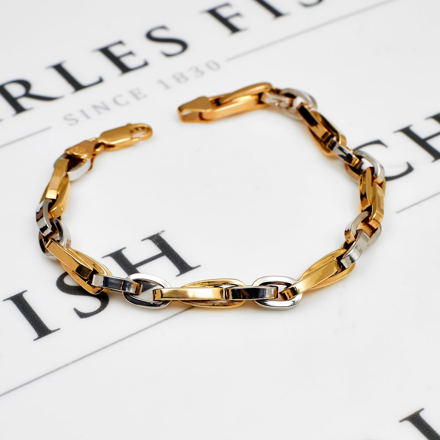 Pre-Owned 14ct Gold 2 Tone Link Chain Bracelet 8 Inch
