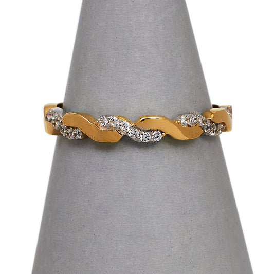 Pre-Owned 14ct Gold & CZ Twist Band Ring Size O
