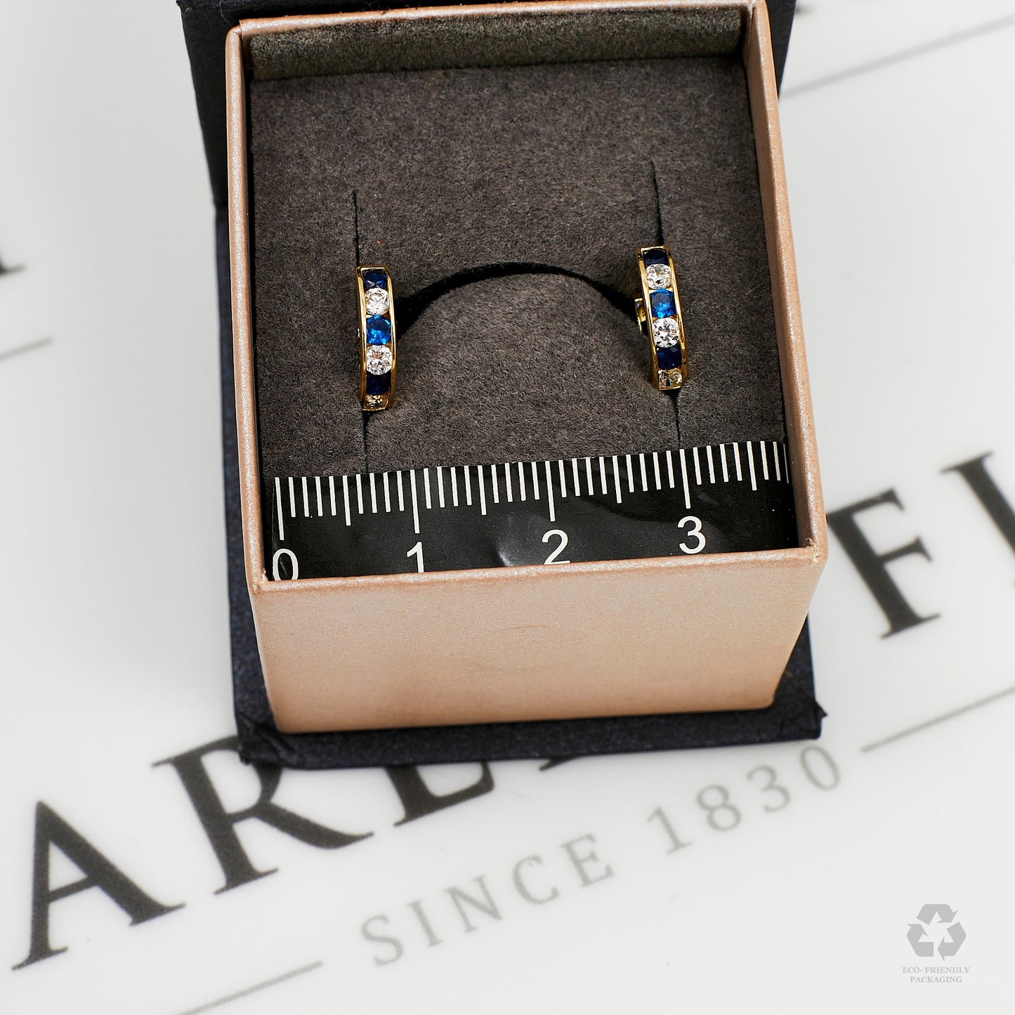 Pre-Owned 14ct Gold Blue & White CZ Set Hoop Earrings