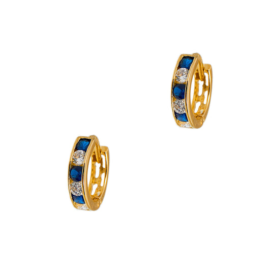 Pre-Owned 14ct Gold Blue & White CZ Set Hoop Earrings