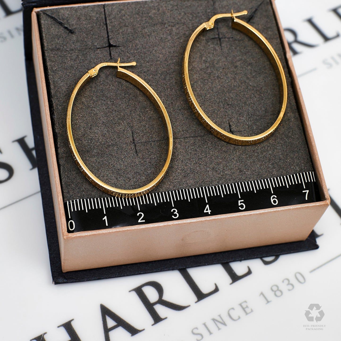 Pre-Owned 14ct Gold Greek Key Oval Creole Hoop Earrings