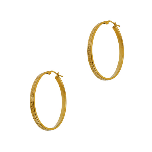 Pre-Owned 14ct Gold Greek Key Oval Creole Hoop Earrings 