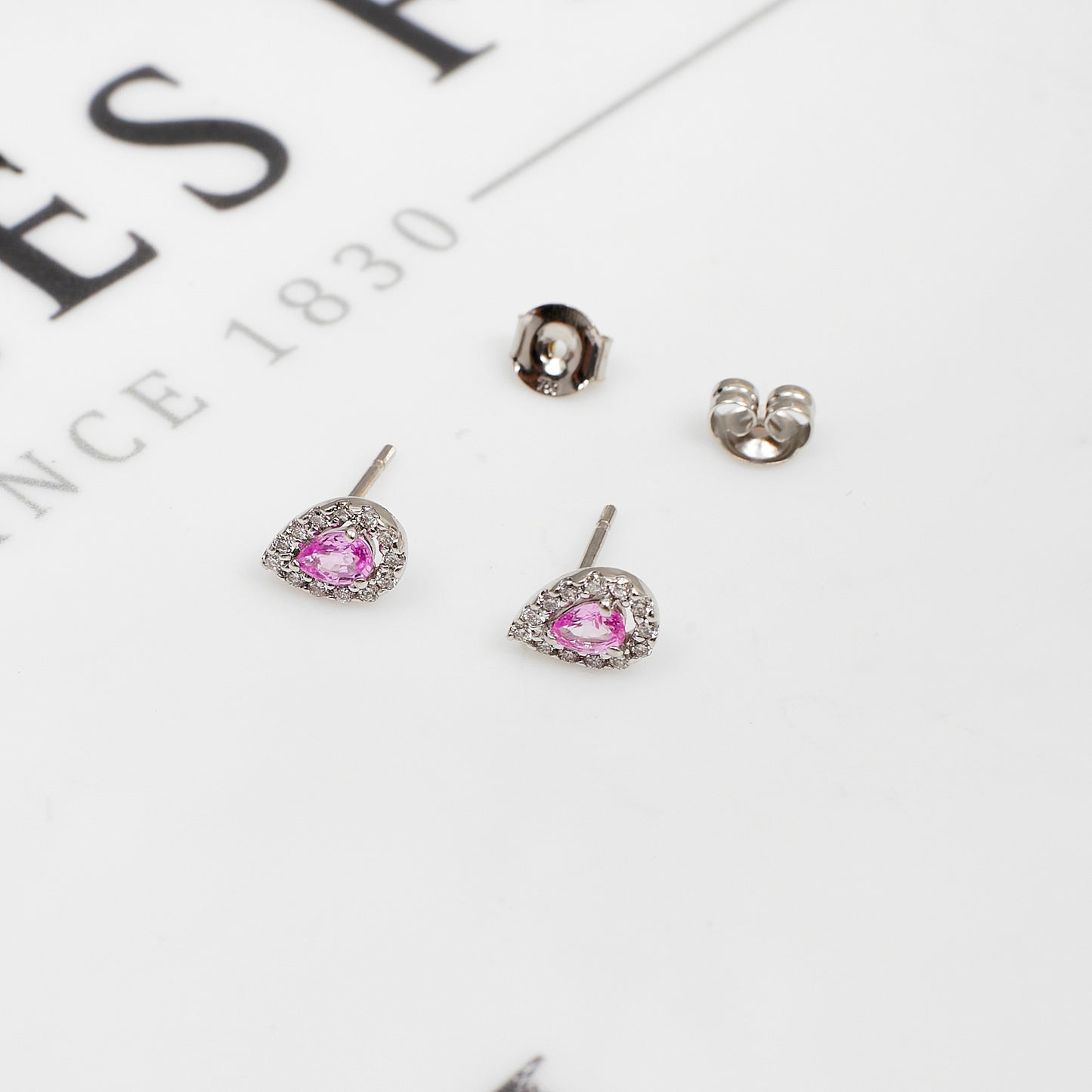 Pre-Owned 18ct White Gold Pink Sapphire & Diamond Earrings
