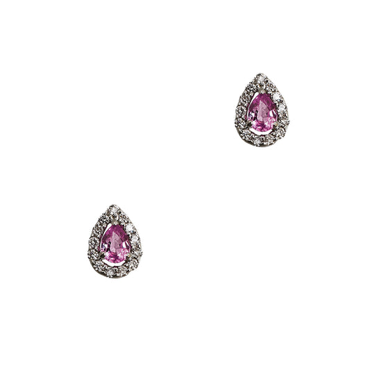 Pre-Owned 18ct White Gold Pink Sapphire & Diamond Earrings