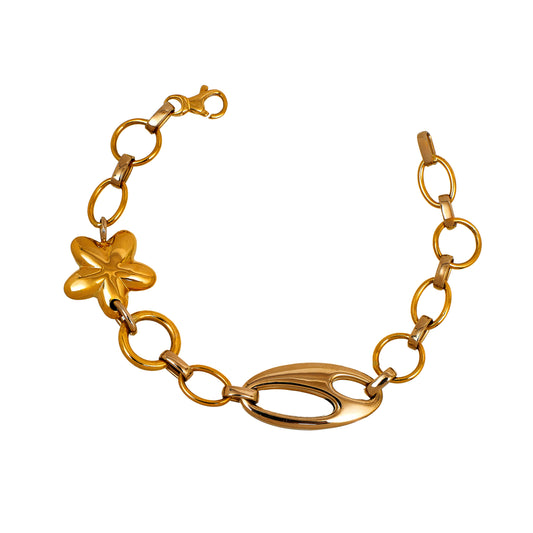 Pre-Owned 18ct Gold Oval & Flower Link Bracelet 8 Inch