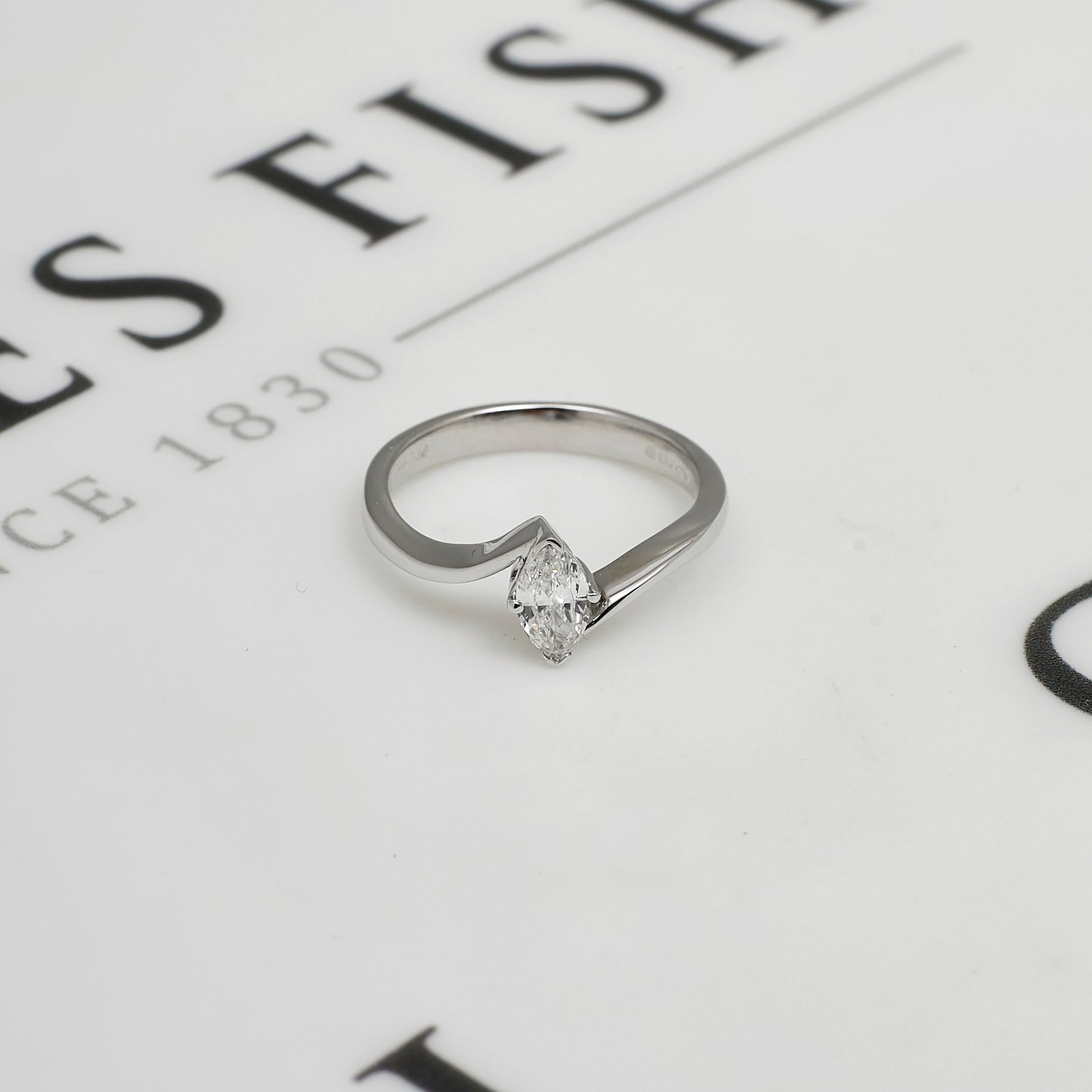 Pre-Owned 18ct White Gold Marquise Cut Diamond Ring Size M.5