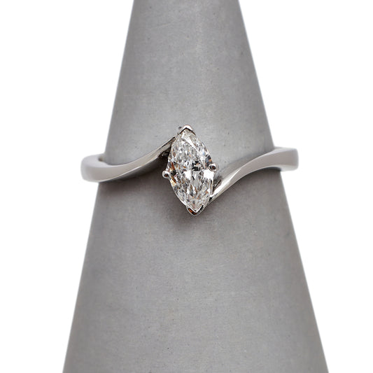 Pre-Owned 18ct White Gold Marquise Cut Diamond Ring Size M.5