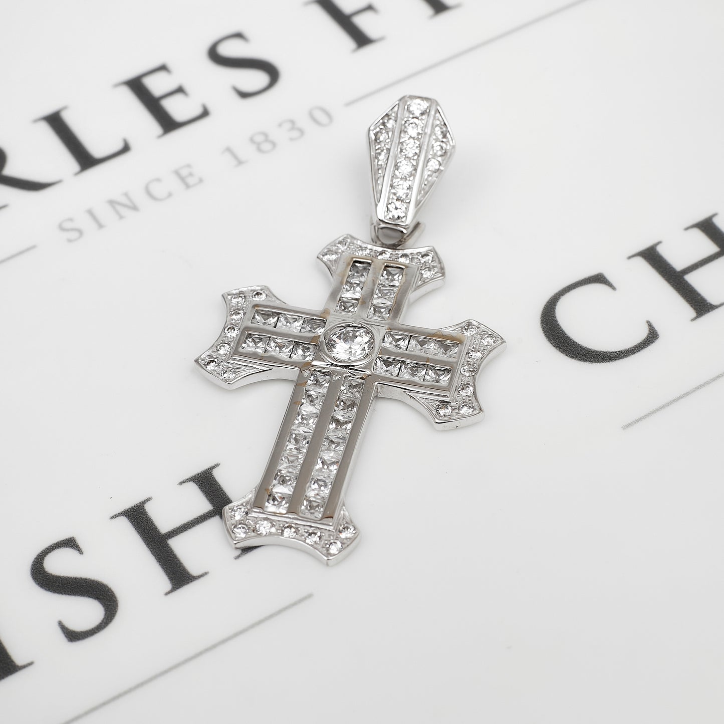 Pre-Owned 9ct White Gold & CZ Cross Pendant