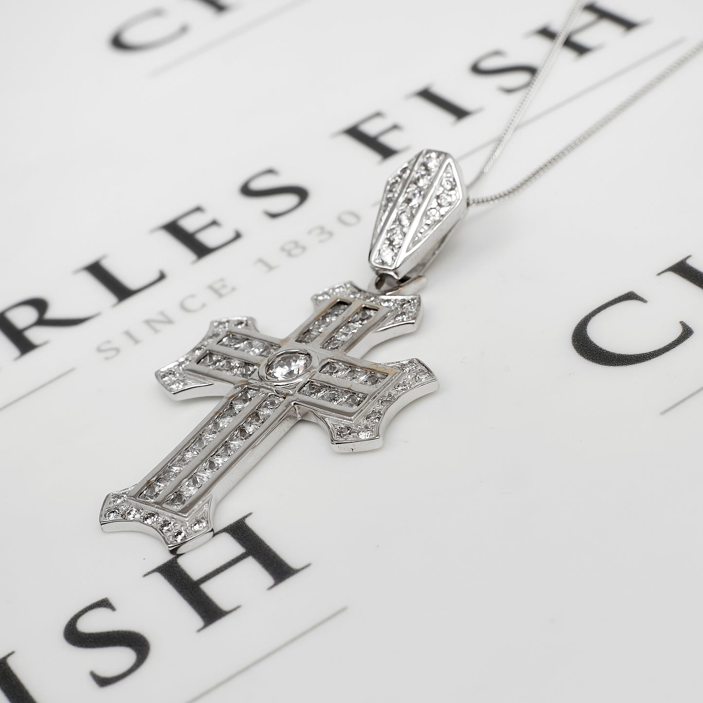 Pre-Owned 9ct White Gold & CZ Cross Pendant