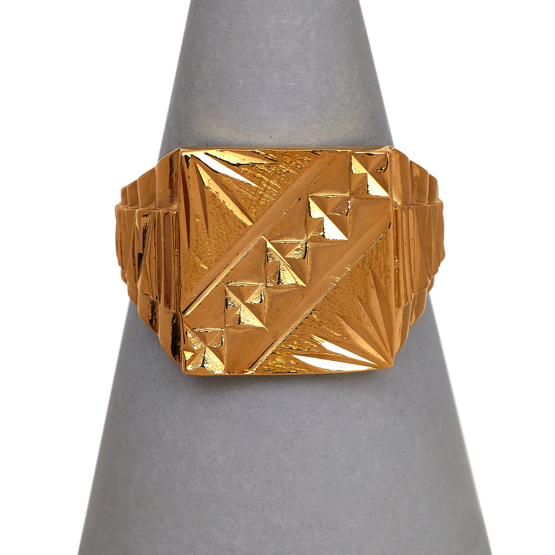 Pre-Owned 22ct Gold Mens Patterned Square Signet Ring Size X