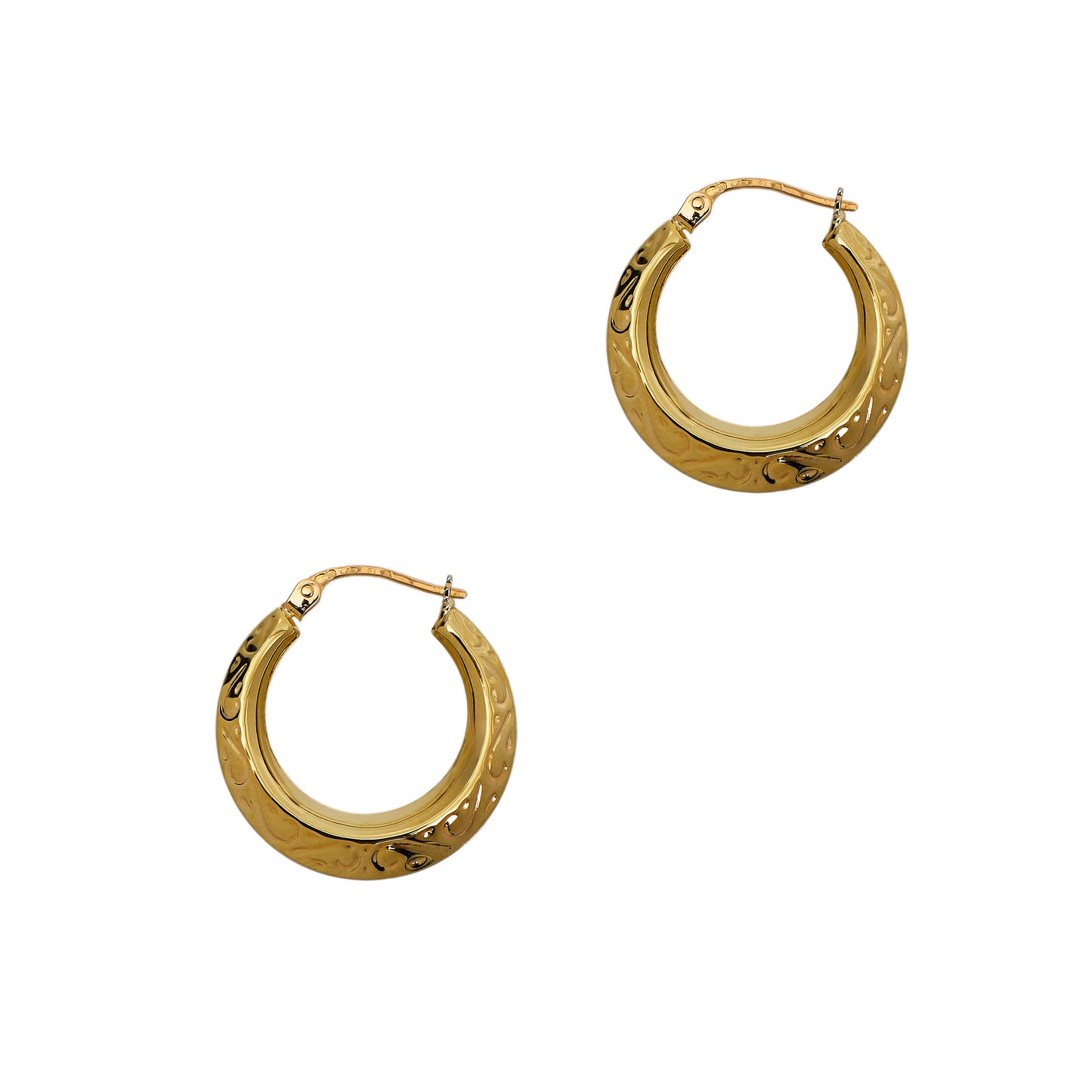 Pre-Owned 9ct Gold Swirl Pattern Creole Hoop Earrings