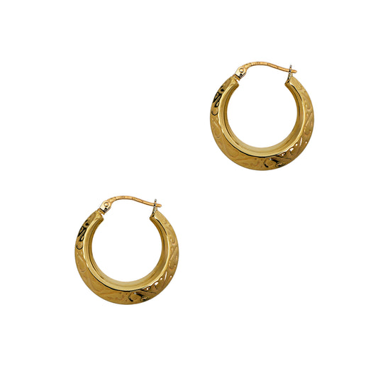 Pre-Owned 9ct Gold Swirl Pattern Creole Hoop Earrings
