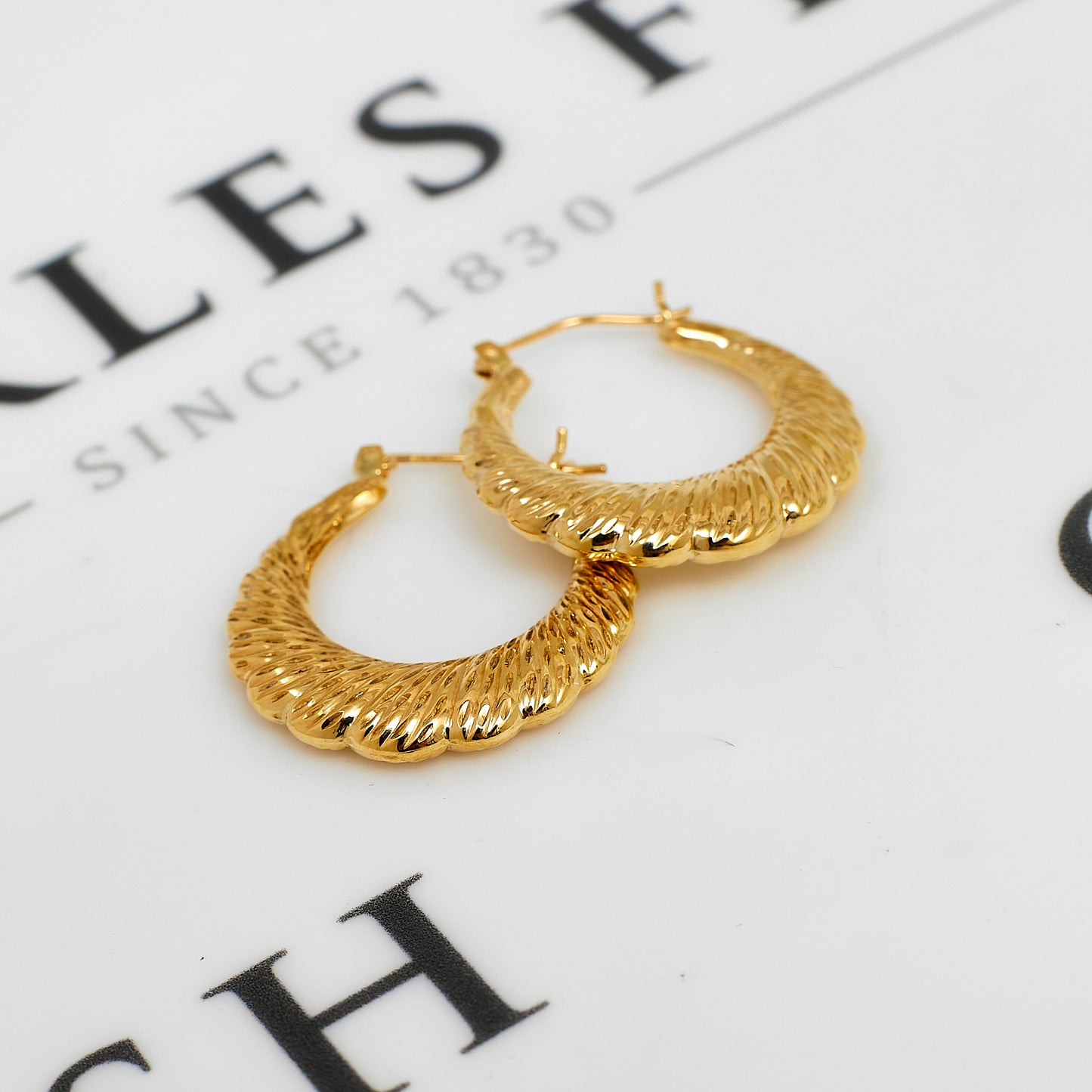 Pre-Owned 9ct Gold Scalloped Edge Creole Hoop Earrings
