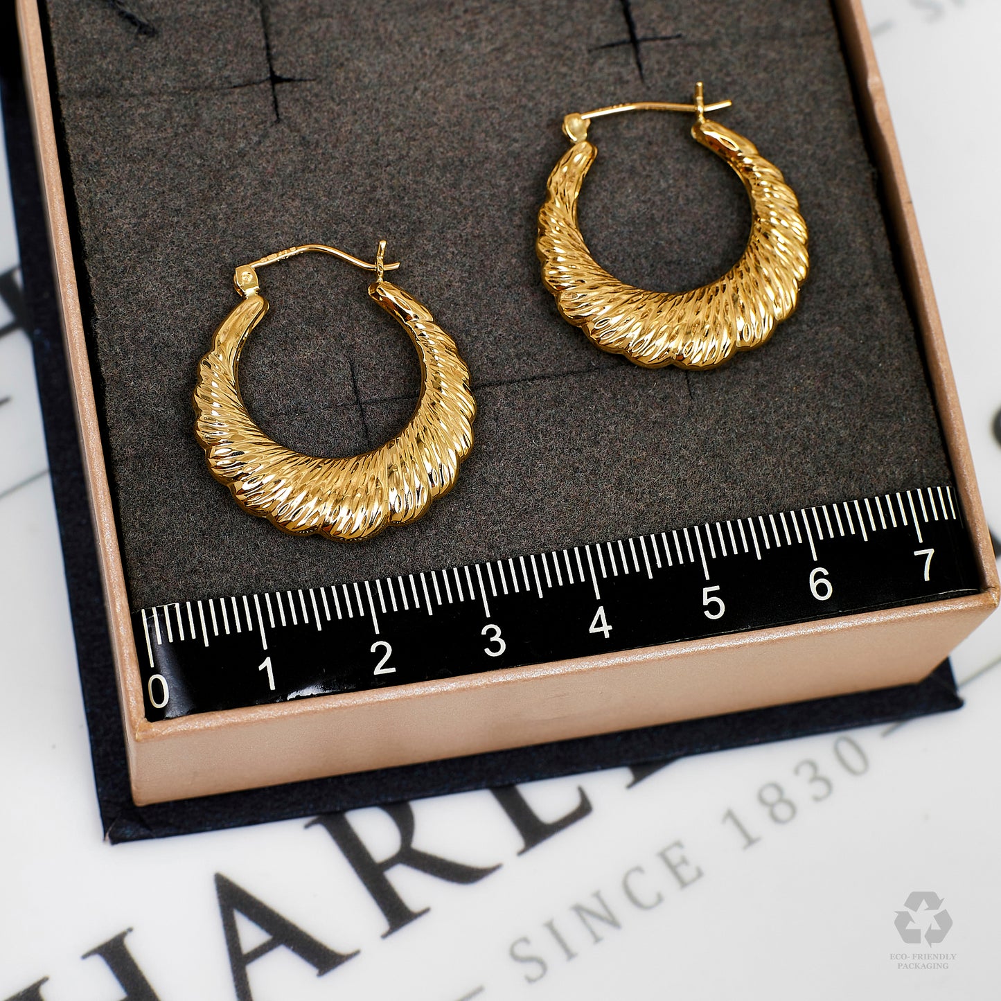 Pre-Owned 9ct Gold Scalloped Edge Creole Hoop Earrings