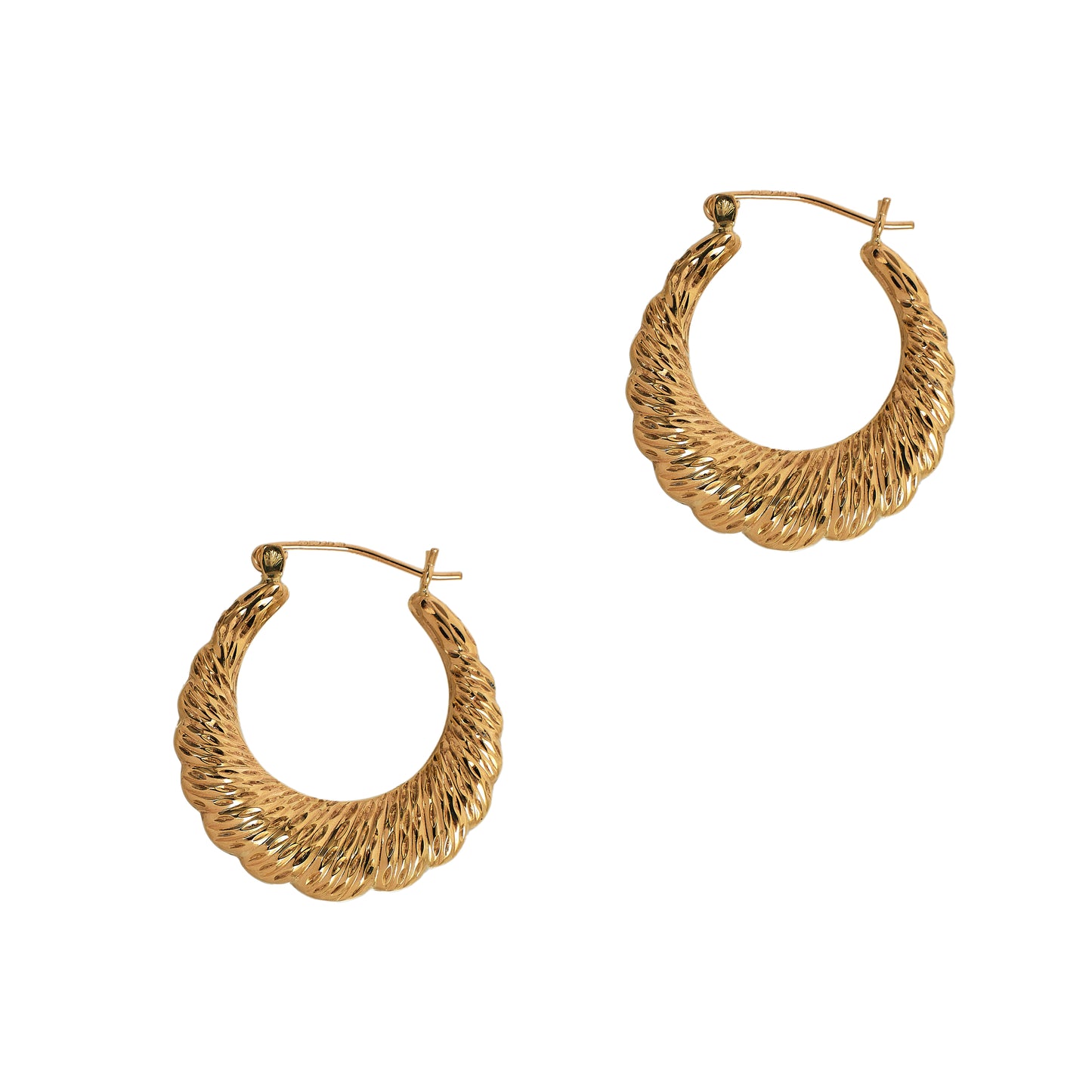Pre-Owned 9ct Gold Scalloped Edge Creole Hoop Earrings