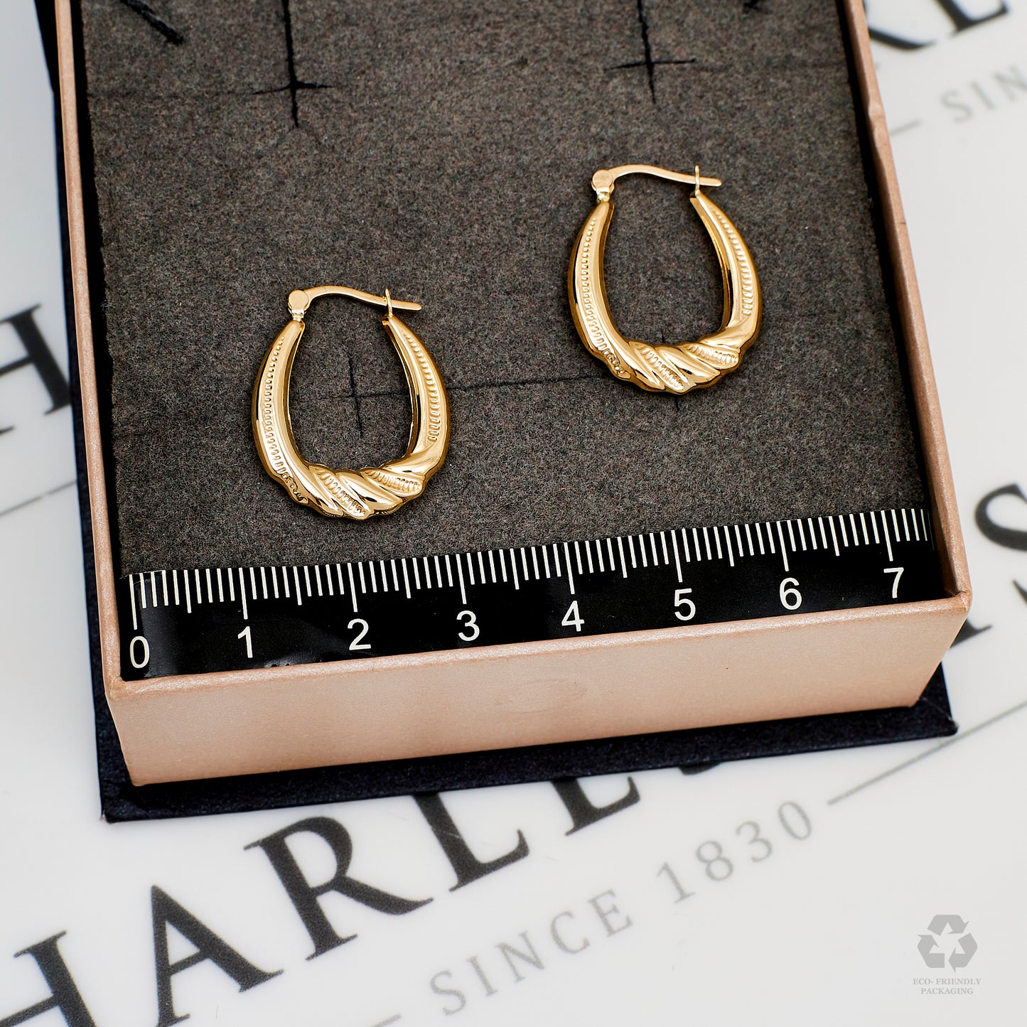 Pre-Owned 9ct Gold Oval Twist Design Creole Hoop Earrings