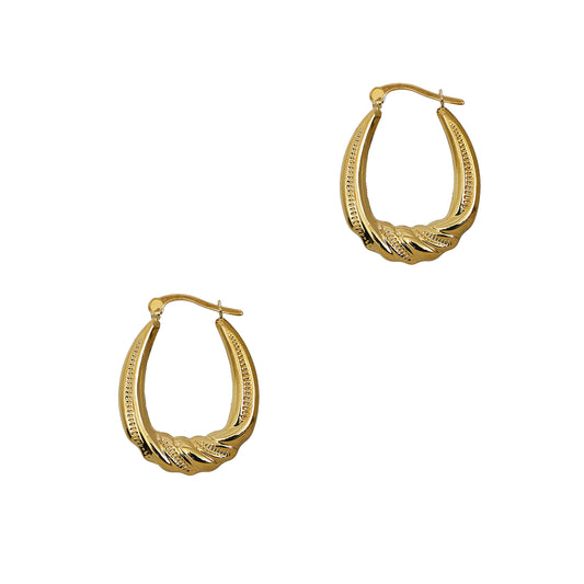 Pre-Owned 9ct Gold Oval Twist Design Creole Hoop Earrings