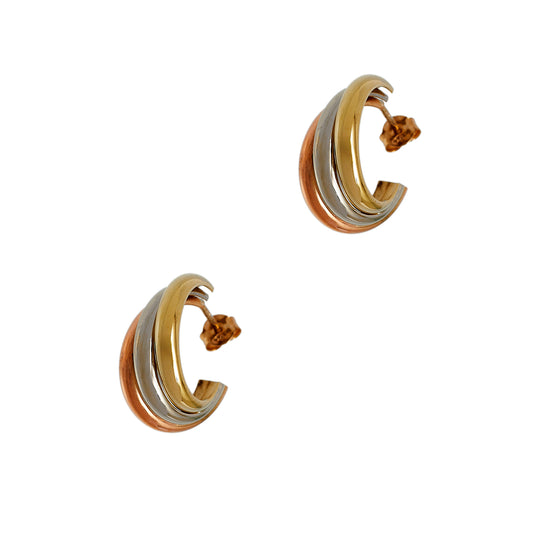 Pre-Owned 9ct Gold Tricolour Open Hoop Earrings