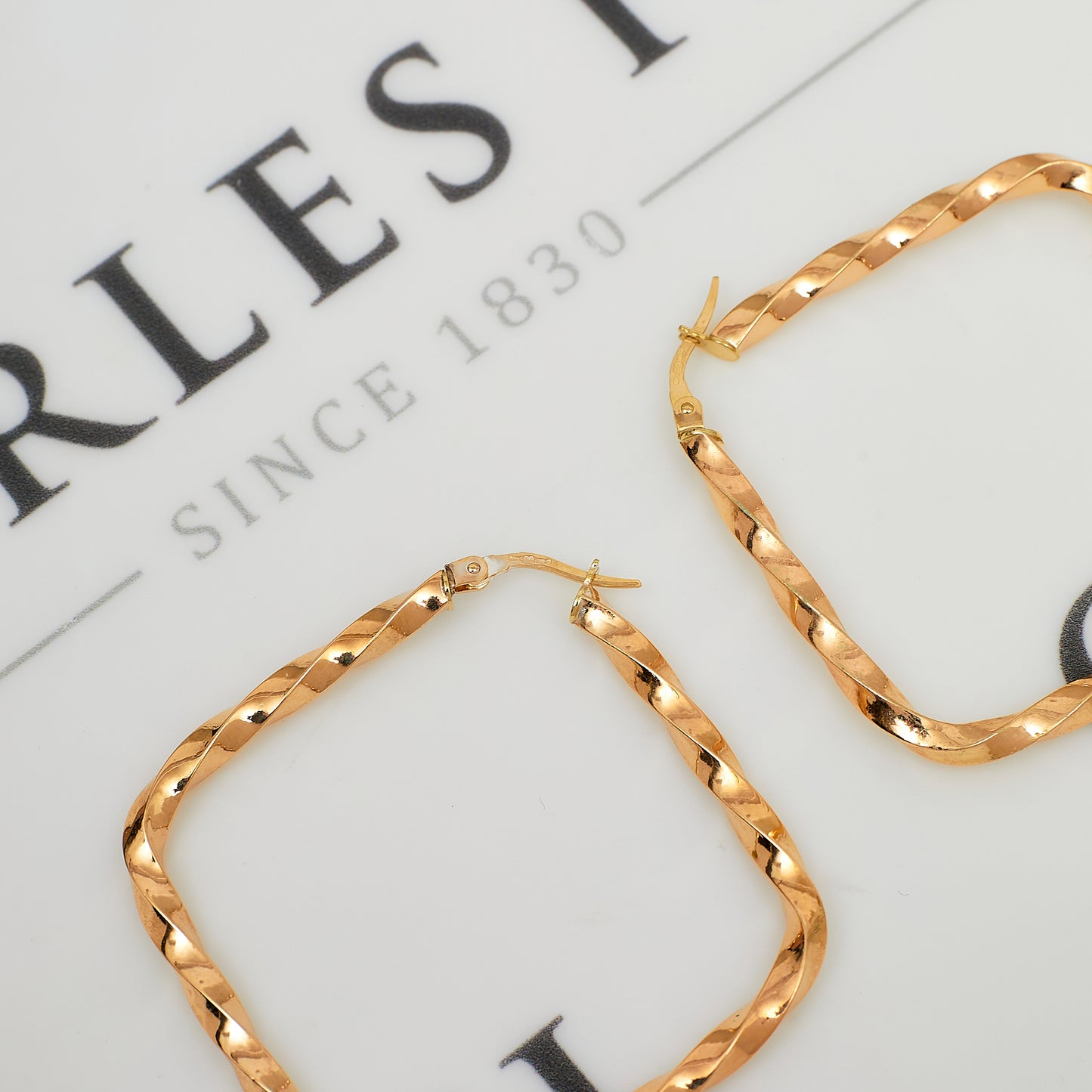 Pre-Owned 9ct Gold Rhombus Shaped Twist Creole Hoop Earrings