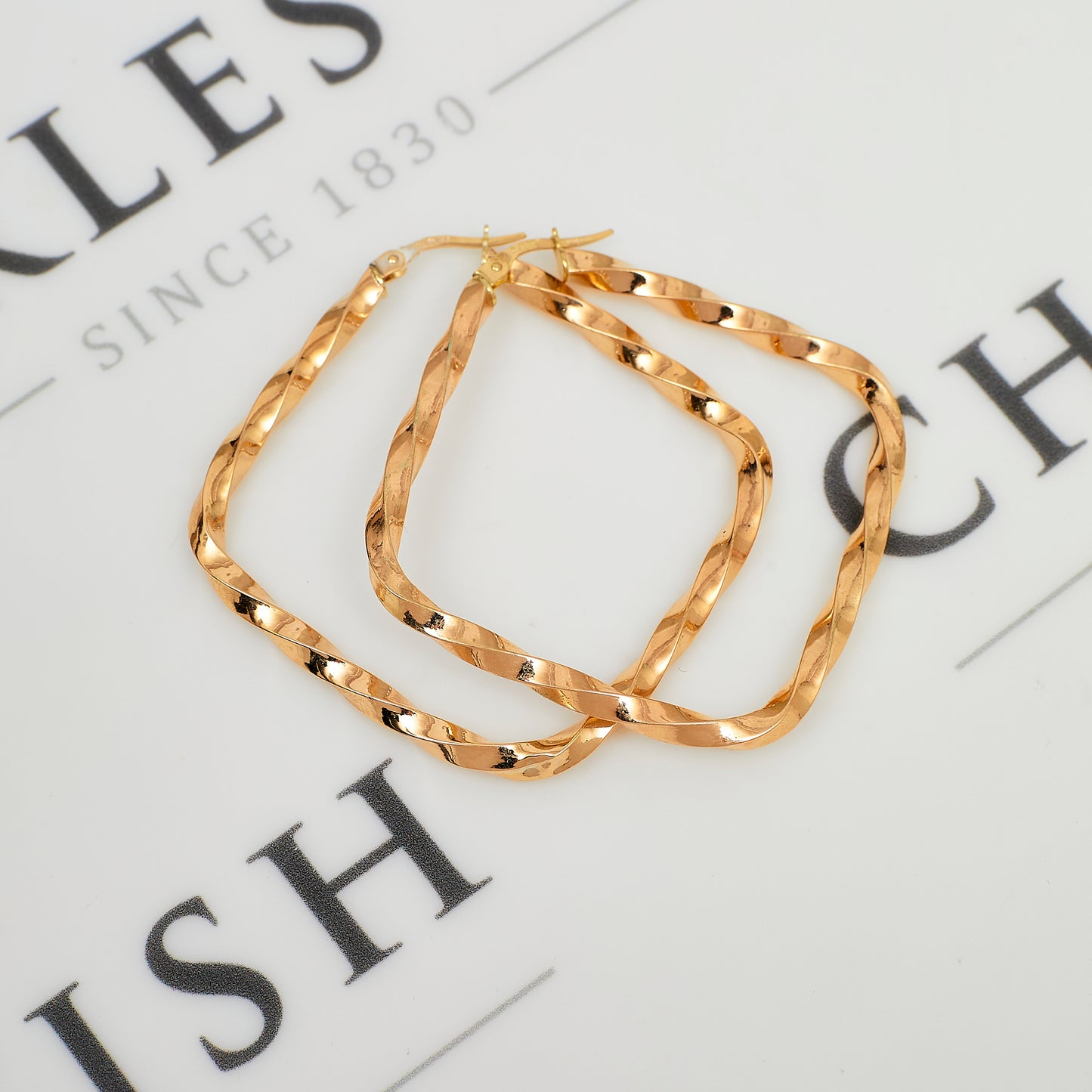 Pre-Owned 9ct Gold Rhombus Shaped Twist Creole Hoop Earrings