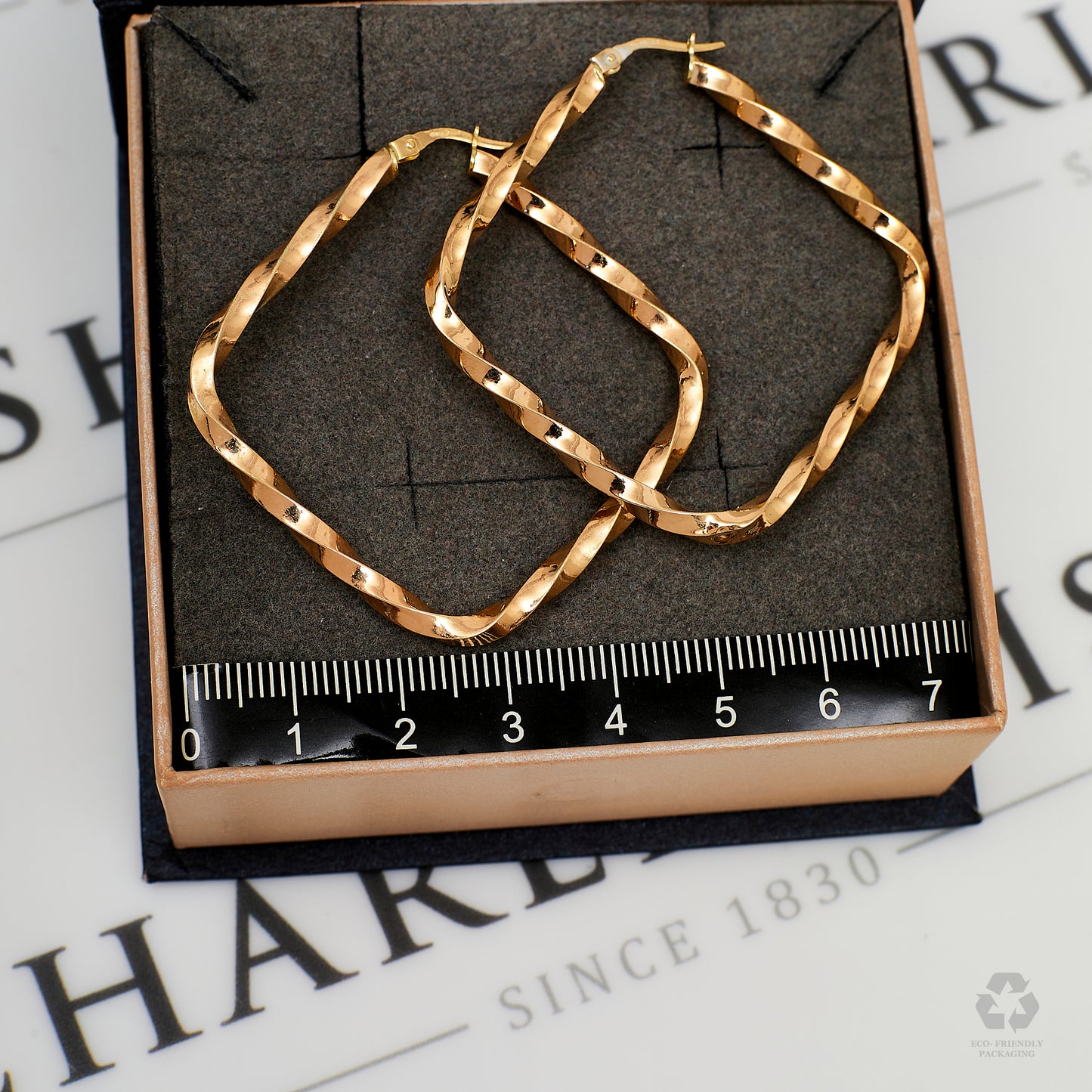 Pre-Owned 9ct Gold Rhombus Shaped Twist Creole Hoop Earrings